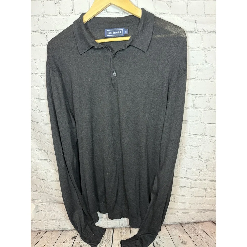 Paul Fredrick Silk Cashmere‎ Blend Collar Sweater Black Men's Luxury XLT